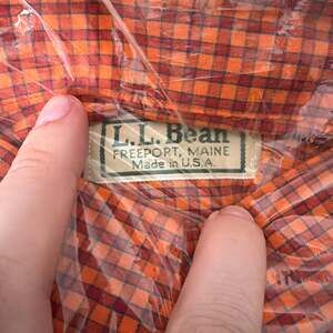 Vintage L.L. Bean Plaid Flannel Shirt, Made in USA, Orange/Red Check - Size L